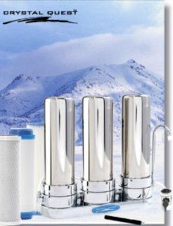 CRYSTAL QUEST Countertop Replaceable Triple Multi ULTIMATE Water Filter System (Stainless Steel)   Faucet Mount Water Filters