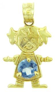 Baby Girl CZ Blue December Birthstone 10K Yellow Gold Charm: Jewelry