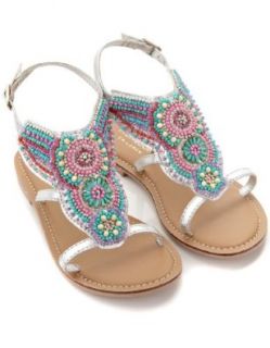 Monsoon Girls Pretty Beaded Sandal Size US 4.5 Shoe Silver: Shoes