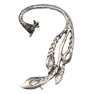 Zehui Gothic Cool Rock Punk Wrap Phoenix Bird Peacock Ear Cuff Stud Piercing Earring (Antique Sliver): Jewelry