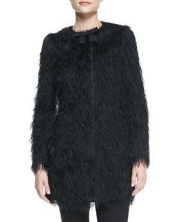 Womens Fuzzy Coat with Faille Bow, Black   RED Valentino   Black (38/0)