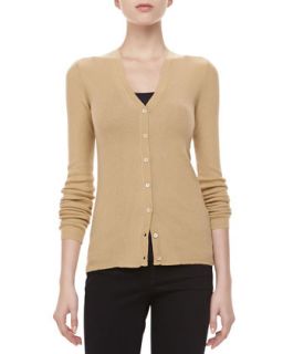 Womens Ribbed Cashmere Cardigan, Sandstone   Michael Kors   Coral (LARGE)