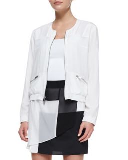 Womens Long Sleeve Zip Front Jacket with Mesh Inserts   DKNY   White (LARGE)