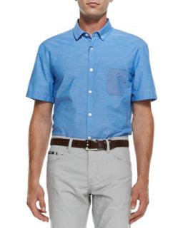 Mens Finely Striped Short Sleeve Shirt, Blue   Boss Hugo Boss   Blue (LARGE)