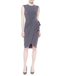 Womens Sleeveless Wrap Skirt Cocktail Dress, Quartz   Badgley Mischka  