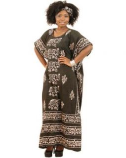 Egyptian Elephant Caftan Kaftan with Matching Headwrap   Available in Several Fashion Colors (Avocado) at  Womens Clothing store: Dresses