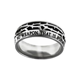 Christian Mens Stainless Steel 10mm Abstinence Crown of Thorns "No Weapon That is Formed Against You Shall Prosper" Isaiah 54:17 Comfort Fit Chastity Ring for Boys   Guys Purity Ring: Jewelry