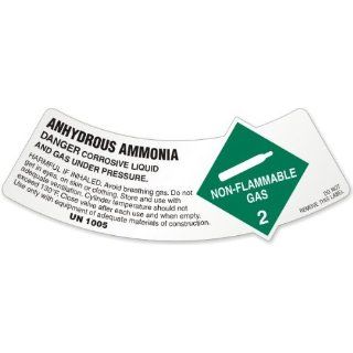 Anhydrous Ammonia   Danger Corrosive Liquid And Gas Under Pressure   Harmful If Inhaled. Avoid Breathing Gas   Cylinder Temperature Should Not Exceed 130 F   UN 1005, Vinyl Labels (Unlaminated), 25 Labels / Pack, 5.25" x 2": Industrial Warning Si