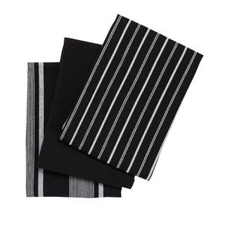 J by Jasper Conran Set of three black striped tea towels