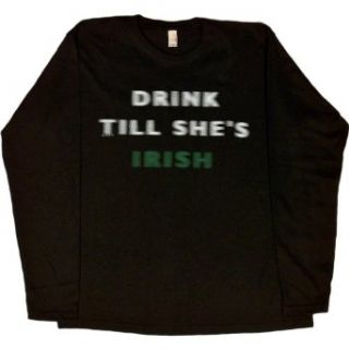 WOMENS LONG SLEEVE T SHIRT : BLACK   SMALL   Drink Til Shes Irish   Funny St Patricks Day   Blurry Drunk Letters: Clothing