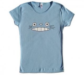 Cheshire Totoro Face   Fitted Baby Doll Tee   Blue / Girly T shirt (X Large) Otaku T Shirts: Clothing