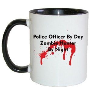 Mashed Mugs   Police Officer By Day Zombie Hunter By Night   Coffee Cup/Tea Mug (White/Black): Kitchen & Dining