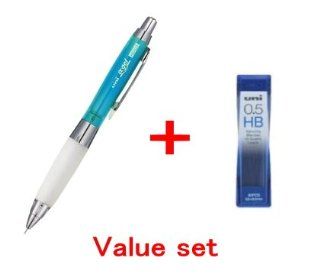 Uni ball Alpha gel Shaker Mechanical Pencil   Chrom Light Blue   Slightly Firm Grip 0.5mm  (M5618gg1pc.8) & Diamond Infused Leads [Nano Dia 40 Leads] Value Set(with Values Japan Original Discription of Goods) : Mechanical Pencils Uniball : Office Produ