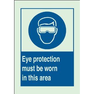 Brady 90644 Glow In The Dark Plastic Brady Glo Personal Protection Sign, 10" X 7", Legend "Eye Protection Must Be Worn In This Area (with Picto)": Industrial Warning Signs: Industrial & Scientific