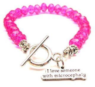I Love Someone With Microcephaly Hot Pink Crystal Beaded Toggle Bracelet: Charm Bracelets: Jewelry