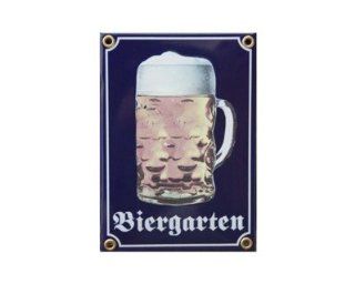 Bierkrug Biergarten Masskrug Emaille Wappen Email Schild ca. 12 x 17 cm: Küche & Haushalt
