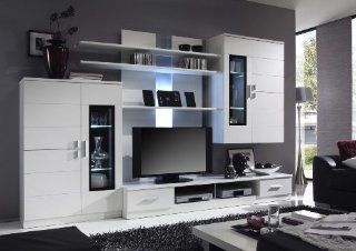 Angebot!: 1183: moderne und schne Wohnwand   TV Wand   Schrank   wei Melamin   Vitrine mit LED Beleuchtung: Küche & Haushalt
