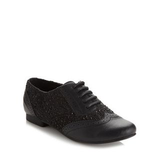 Call It Spring Black Tehuacan lace detail low heel brogue shoes