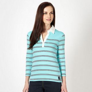 Maine New England Light turquoise striped collar top