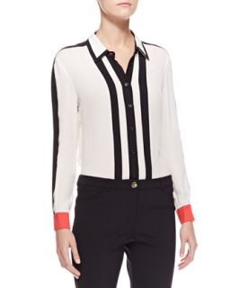 Womens Striped Button Down Blouse, White/Black   Escada   Off white (44)