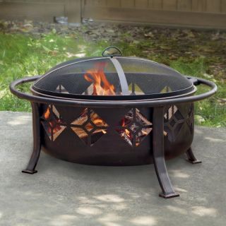 Pleasant Hearth Sunderland 36 in. Circular Fire Pit with Mesh Cover   Fire Pits