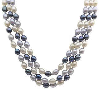 Pearls For You Dyed Blue FWP and Aquamarine 36 inch Necklace (6 7 mm)