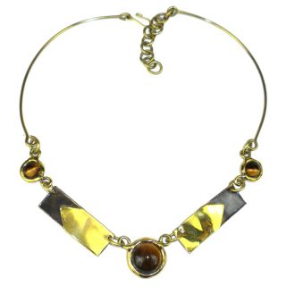 Handcrafted Tiger Eye To The Point Brass Necklace (South Africa)