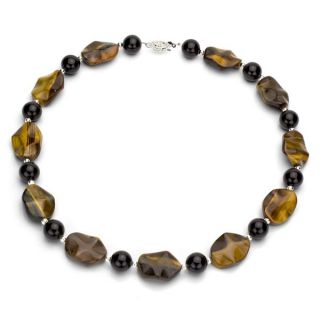 DaVonna Sterling Silver Black Onyx and Tigers Eye Necklace with Gift