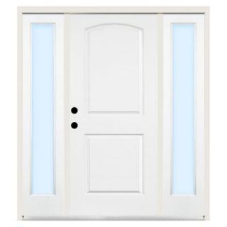 Steves & Sons 60 in. x 80 in. 2 Panel Arch Right Hand Primed Steel Prehung Front Door w/ 10 in. Clear Glass Sidelite and 4 in. Wall ST21 PR S10CL 4RH