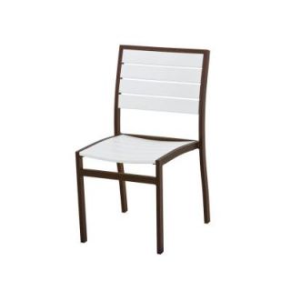 POLYWOOD Euro Textured Bronze Patio Dining Side Chair with White Slats A100 16WH
