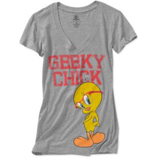 Juniors Tweety Geeky Chick Short Sleeve Graphic Tee
