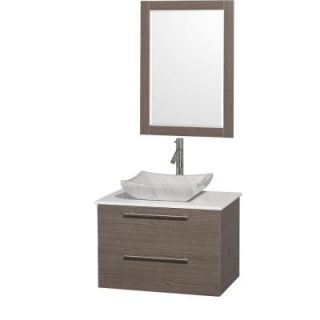 Wyndham Collection Amare 30 in. Vanity in Grey Oak with Man Made Stone Vanity Top in White and Carrara Marble Sink WCR410030GOWHGS3