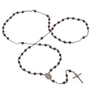 Sterling Essentials Rhodium Glass Beaded Rosary Necklace