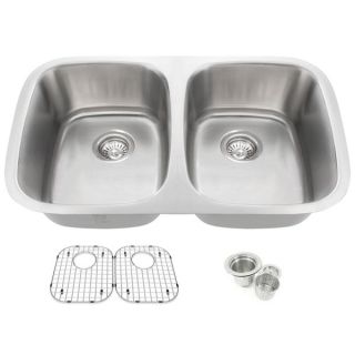 32.25 inch Offset Double 50/50 Bowl Undermount Stainless Steel Kitchen