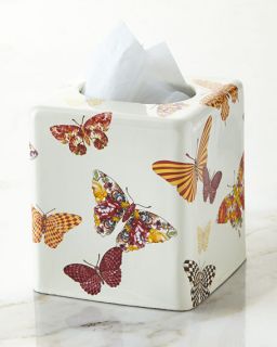 MacKenzie Childs White Butterfly Garden Tissue Box Cover