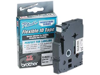 Brother TZEFX231 TZ Flexible Tape Cartridge for P Touch Labelers, 1/2in x 26.2ft, Black on White