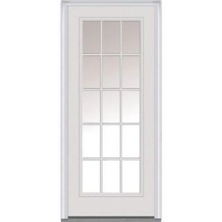 Milliken Millwork 32 in. x 80 in. Classic Clear Glass 15 Lite Primed White Majestic Steel Prehung Front Door with External Wood Grille Z000756L