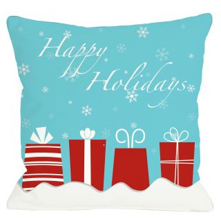 Happy Holidays Presents Pillow   18 x 18 in.   Decorative Pillows