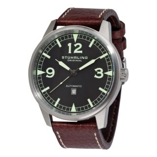 Stuhrling Original Mens Tuskegee Bomber Automatic Leather Strap Watch