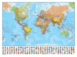 World 1:30 Laminated Wall Map   54W x 39H in.   Educational Globes