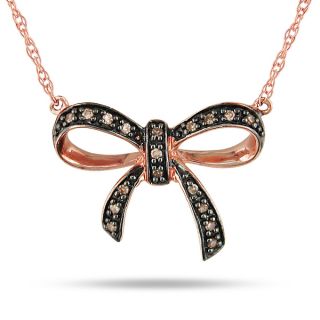 Haylee Jewels 10k Rose Gold Brown Diamond Bow Necklace  