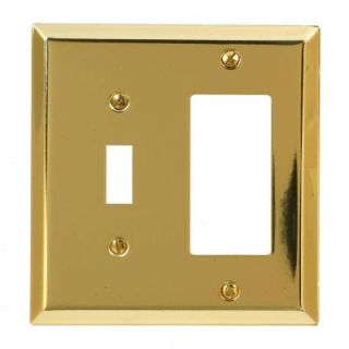 Amerelle Bright 1 Toggle and 1 Decora Wall Plate   Brass SB163TRBR