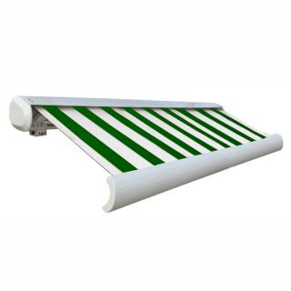 Awntech 192 in Wide x 122 in Projection Forest/White Stripe Slope Patio Retractable Remote Control Awning