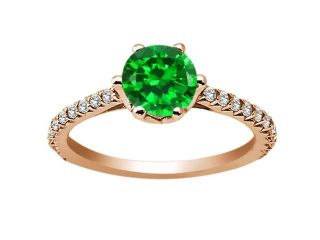 1.94 Ct Round Green Simulated Emerald White Topaz 18K Rose Gold Plated Silver Ring