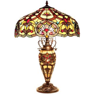Tiffany style Victorian Dark Bronze Double Lit 2 and 1 Light Table