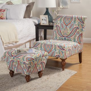 HomePop Coral and Turquoise Paisley Accent Chair and Ottoman