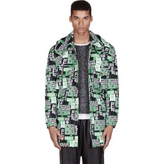 Versus Green Signature Print Hooded M.I.A Edition Trench Coat