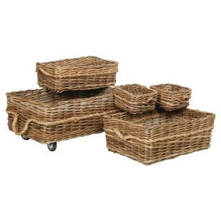 Malia Rattan Wicker 5 Piece Basket Set On Wheels