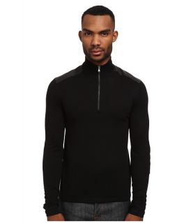 michael kors leather yoke half zip sweater black