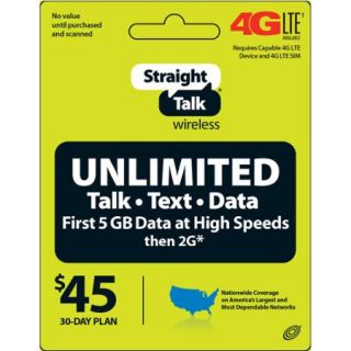 Straight Talk Unlimited $45 Text, Talk and Web Access 30 Day Service (Direct Account Load)